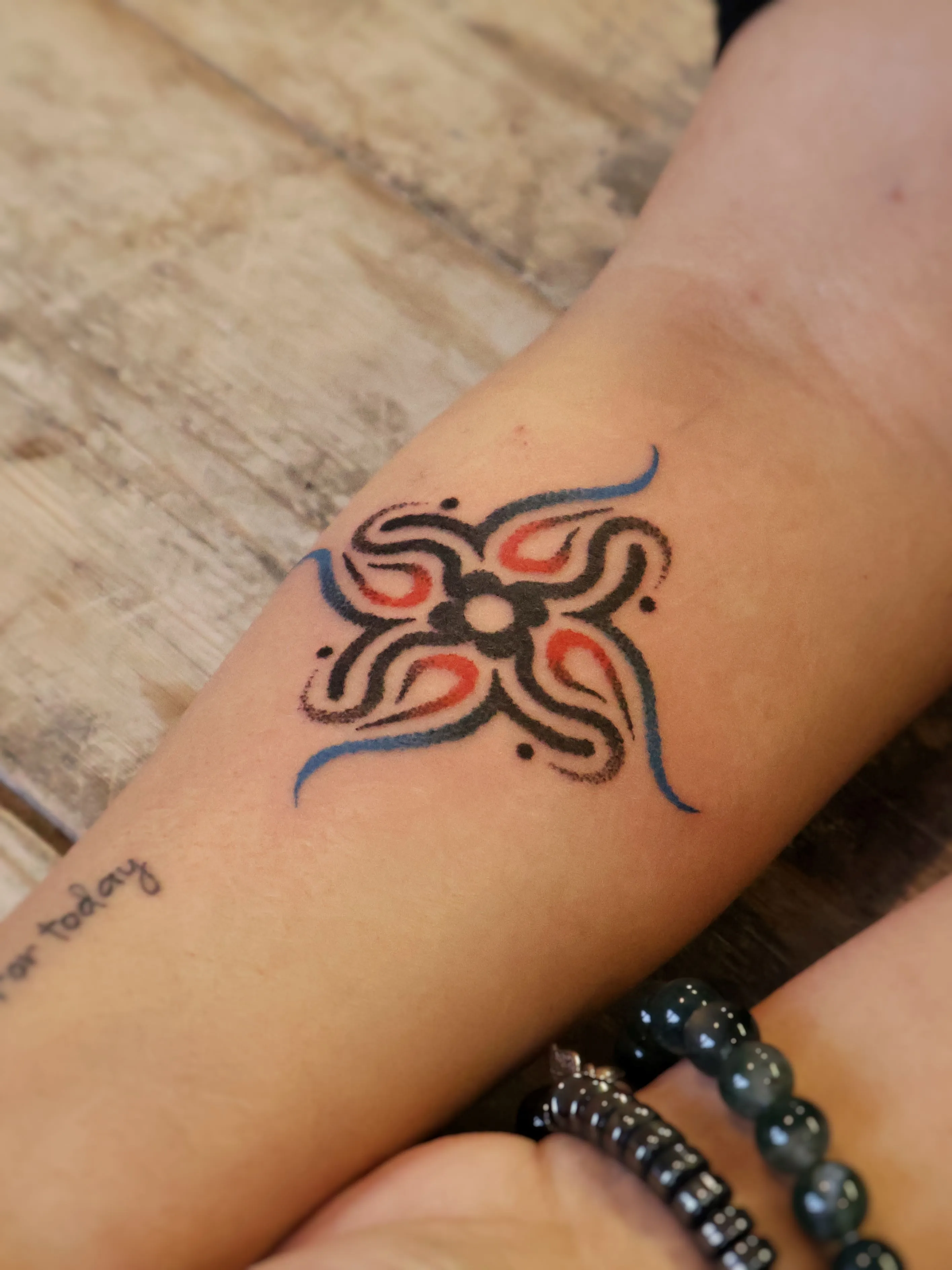 lady bao colorful ornamental dotwork tattoo, forearm
